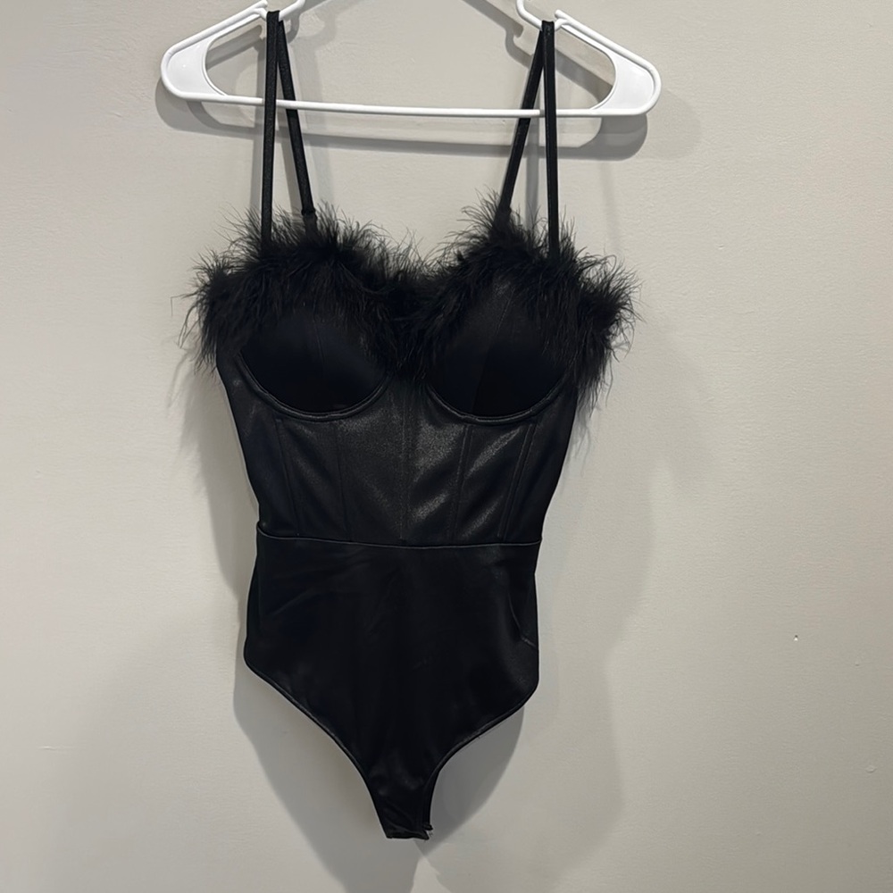 Windsor Black Bra Feather Trim Bustier